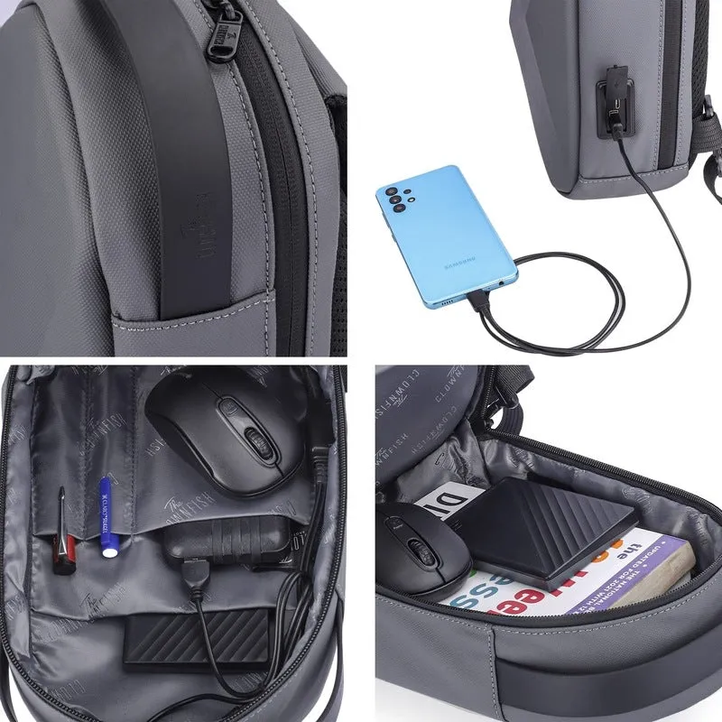 THE CLOWNFISH Sling Bag - Water Resistant, USB Charging | Multi-Functional | Grey