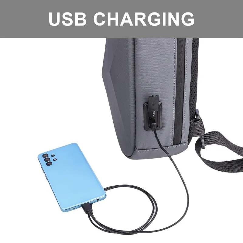 THE CLOWNFISH Sling Bag - Water Resistant, USB Charging | Multi-Functional | Grey