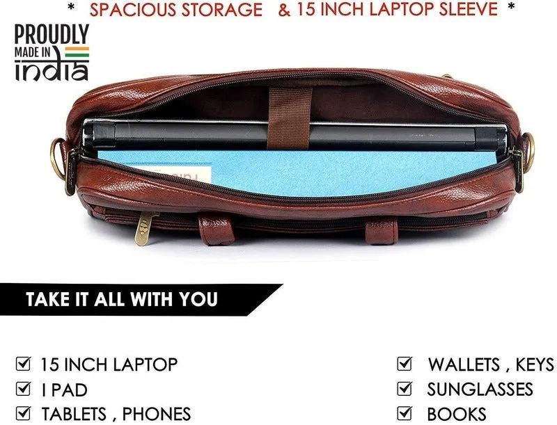 THE CLOWNFISH Unisex Adult Diego Series Faux Leather 15.6 Inch Laptop Utility Messenger Bag Laptop Briefcase (Dark Brown)