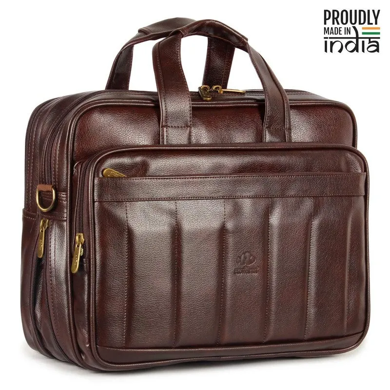 THE CLOWNFISH Unisex-Adult Faux Leather Expandable Laptop Messenger Bag For 15.6 Inch Laptops (Dark Brown)
