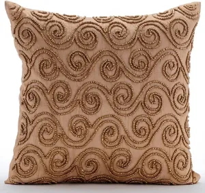 The HomeCentric Gold Scrolls 14x14 inch (35x35 cm) Abstract Modern Square Silk Pillow Cover, Office & Home, Gold Scrolls