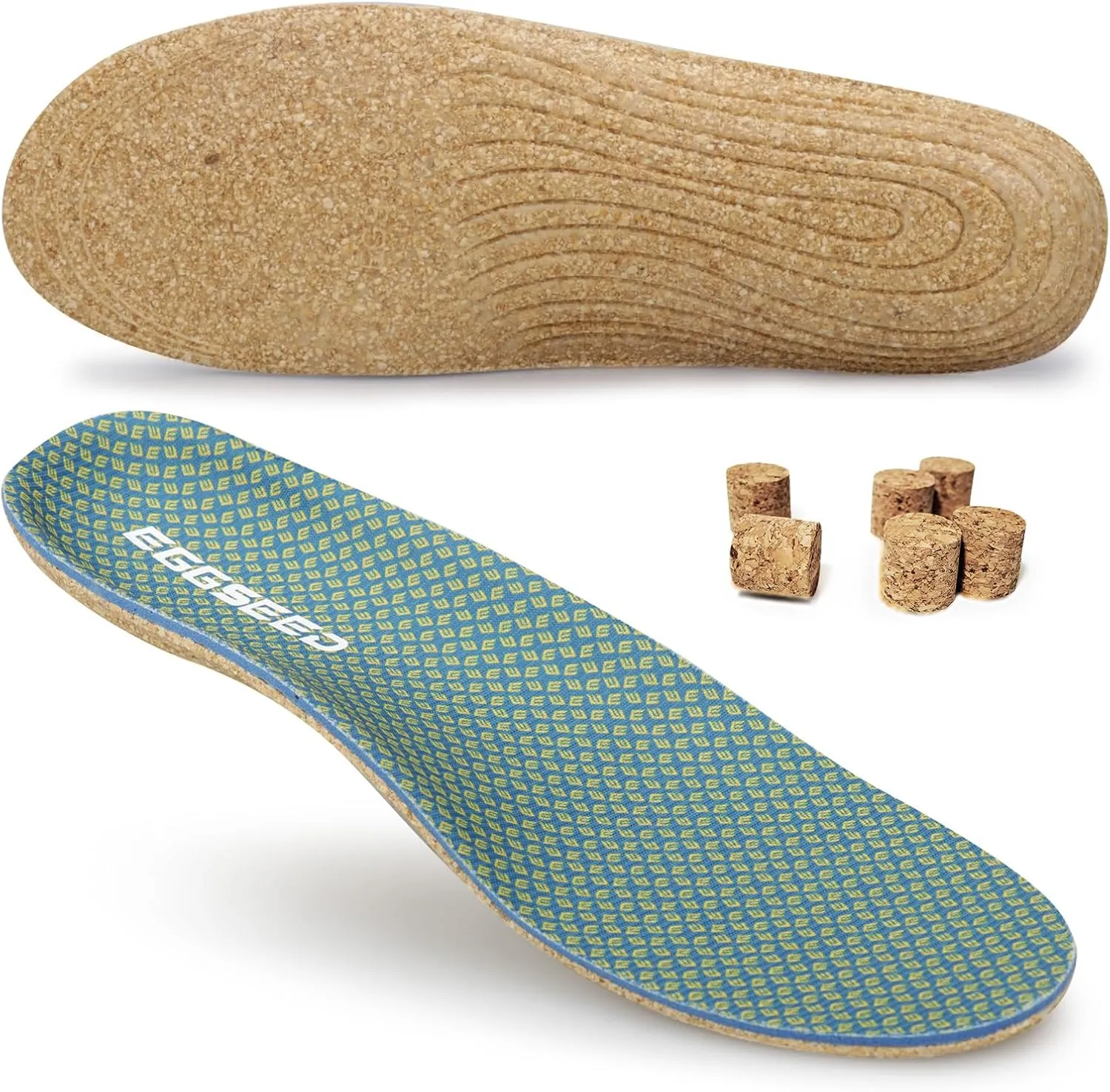 Thin Plantar Fasciitis Insoles, Arch Support Soft Breathable Cork Orthotic Shoe Inserts for Heel Pain Relief and Flat Foot, Anti Fatigue Work Insert （Men 9-10.5/Women 10-11.5）