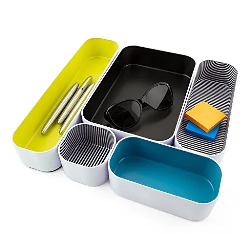 Three By Three Seattle Drawer Organizer Pack of 5, 2", Spring green/Black/Sky Blue/Stripes (52292)