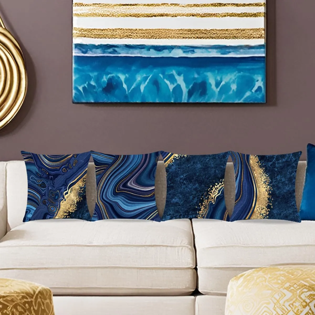 Throw Pillow Covers, Navy Blue Decorative Pillow Covers,Blue and Gold Marble Pillowcase 18x18 inch, Couch Cushion Cover Set of 4 for Home Living Room Bedroom Sofa Decor Pillows