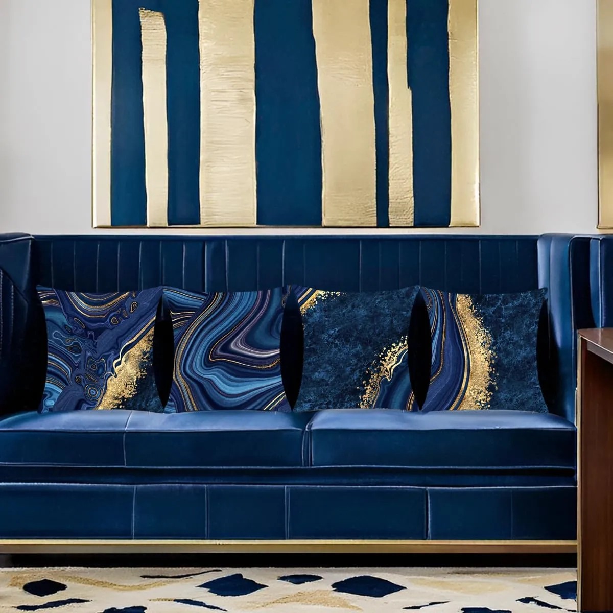 Throw Pillow Covers, Navy Blue Decorative Pillow Covers,Blue and Gold Marble Pillowcase 18x18 inch, Couch Cushion Cover Set of 4 for Home Living Room Bedroom Sofa Decor Pillows