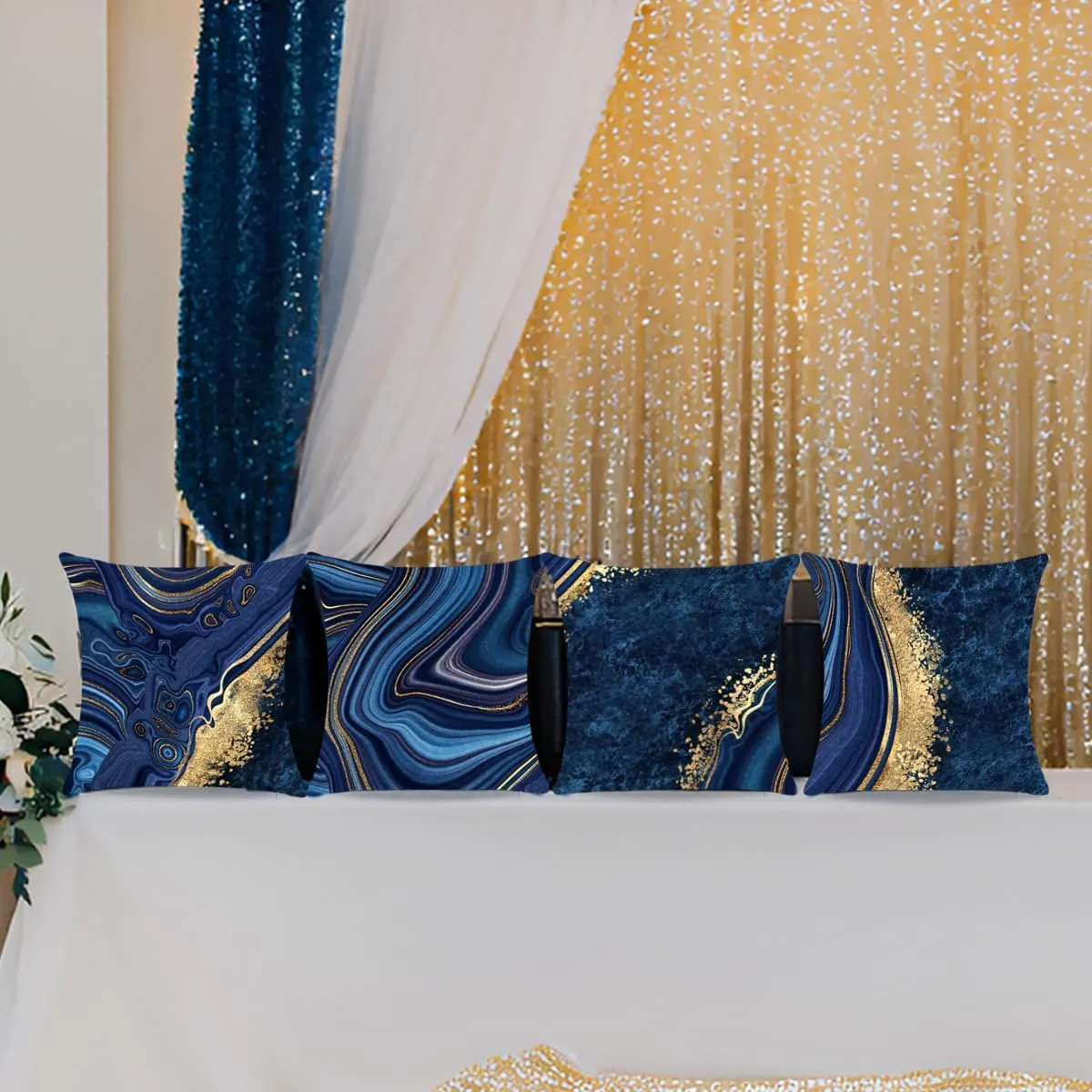 Throw Pillow Covers, Navy Blue Decorative Pillow Covers,Blue and Gold Marble Pillowcase 18x18 inch, Couch Cushion Cover Set of 4 for Home Living Room Bedroom Sofa Decor Pillows