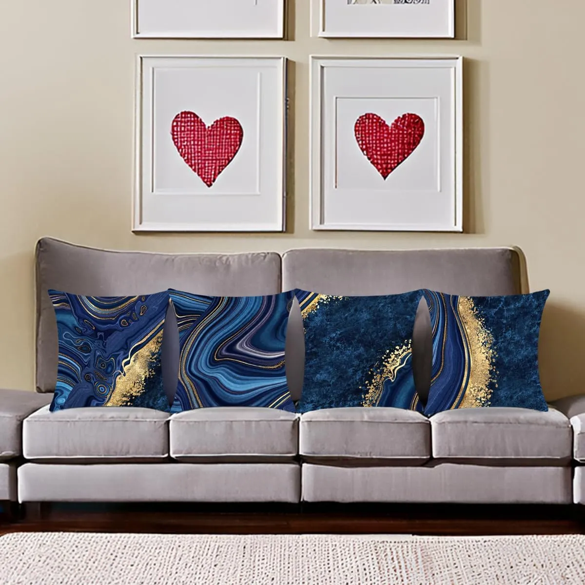 Throw Pillow Covers, Navy Blue Decorative Pillow Covers,Blue and Gold Marble Pillowcase 18x18 inch, Couch Cushion Cover Set of 4 for Home Living Room Bedroom Sofa Decor Pillows