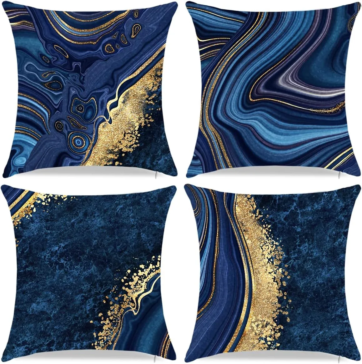 Throw Pillow Covers, Navy Blue Decorative Pillow Covers,Blue and Gold Marble Pillowcase 18x18 inch, Couch Cushion Cover Set of 4 for Home Living Room Bedroom Sofa Decor Pillows