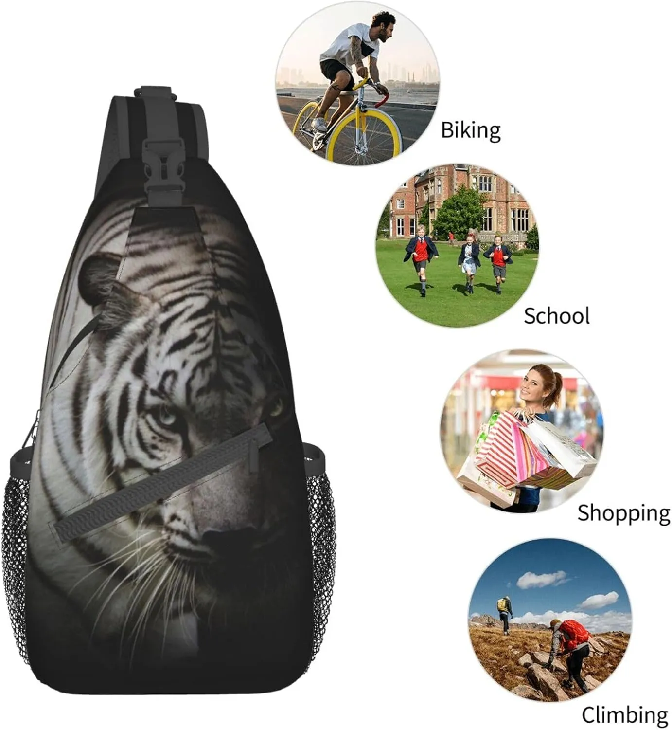Tiger Crossbody Bag Men Shoulder Bag Backpack Cool Sling Bag Chest Casual Daypack for Outdoor