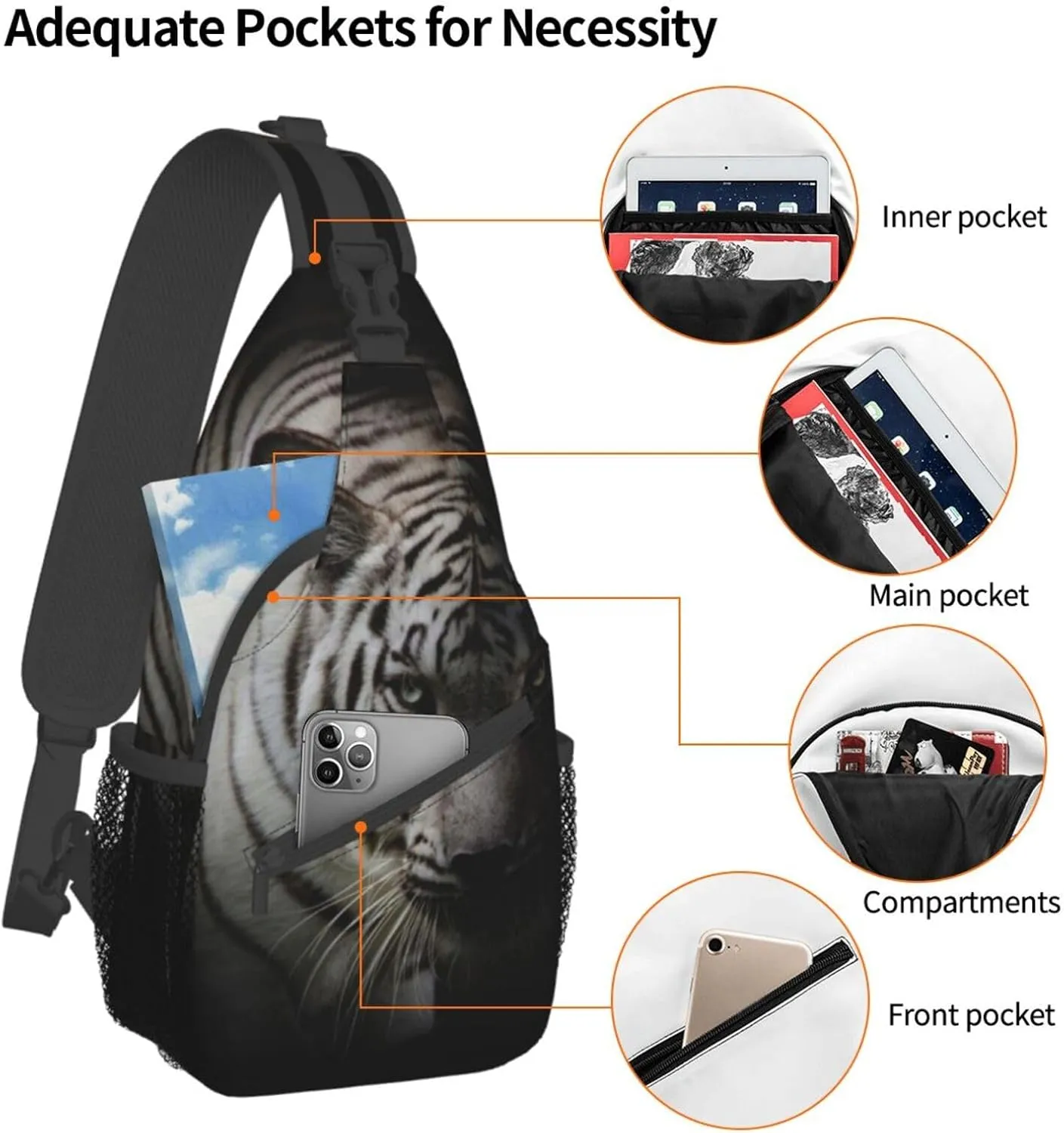 Tiger Crossbody Bag Men Shoulder Bag Backpack Cool Sling Bag Chest Casual Daypack for Outdoor