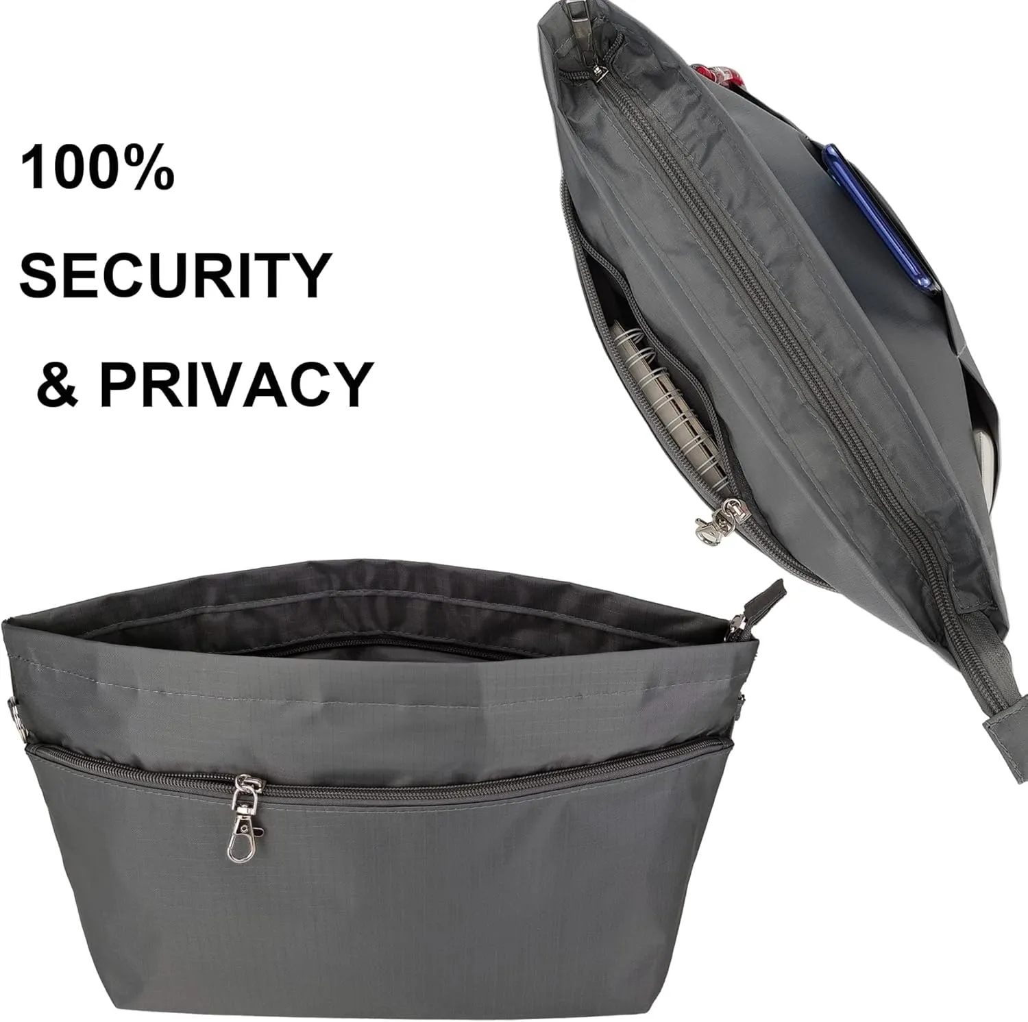Time Wing Handbag Tote Purse Organizer Insert Bag Liner Shaper Divider Zipper 11 Pockets Compartments Small Dark Grey