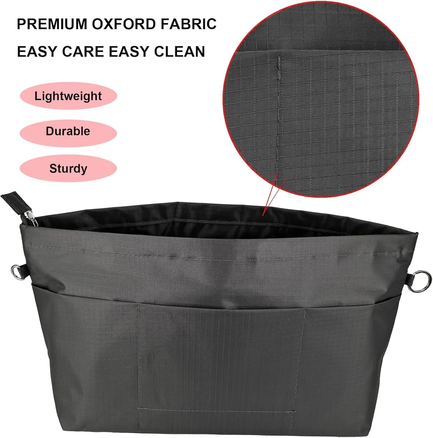 Time Wing Handbag Tote Purse Organizer Insert Bag Liner Shaper Divider Zipper 11 Pockets Compartments Small Dark Grey