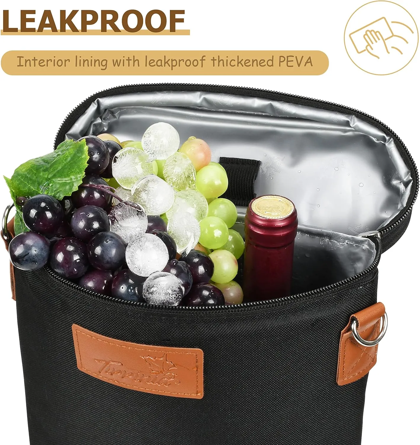Tirrinia 2 Bottle Leakproof Insulated Wine Tote Carrier Bag - Padded Cooler for Travel, Restaurants, Tasting, Parties, Great Gift for Wine Lovers
