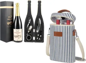 Tirrinia 2 Bottle Wine Gift Tote Bag and Wine Opener Gift Set