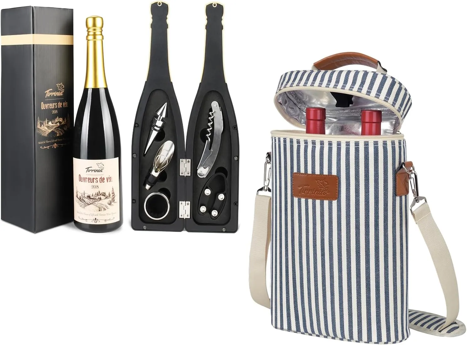 Tirrinia 2 Bottle Wine Gift Tote Bag and Wine Opener Gift Set