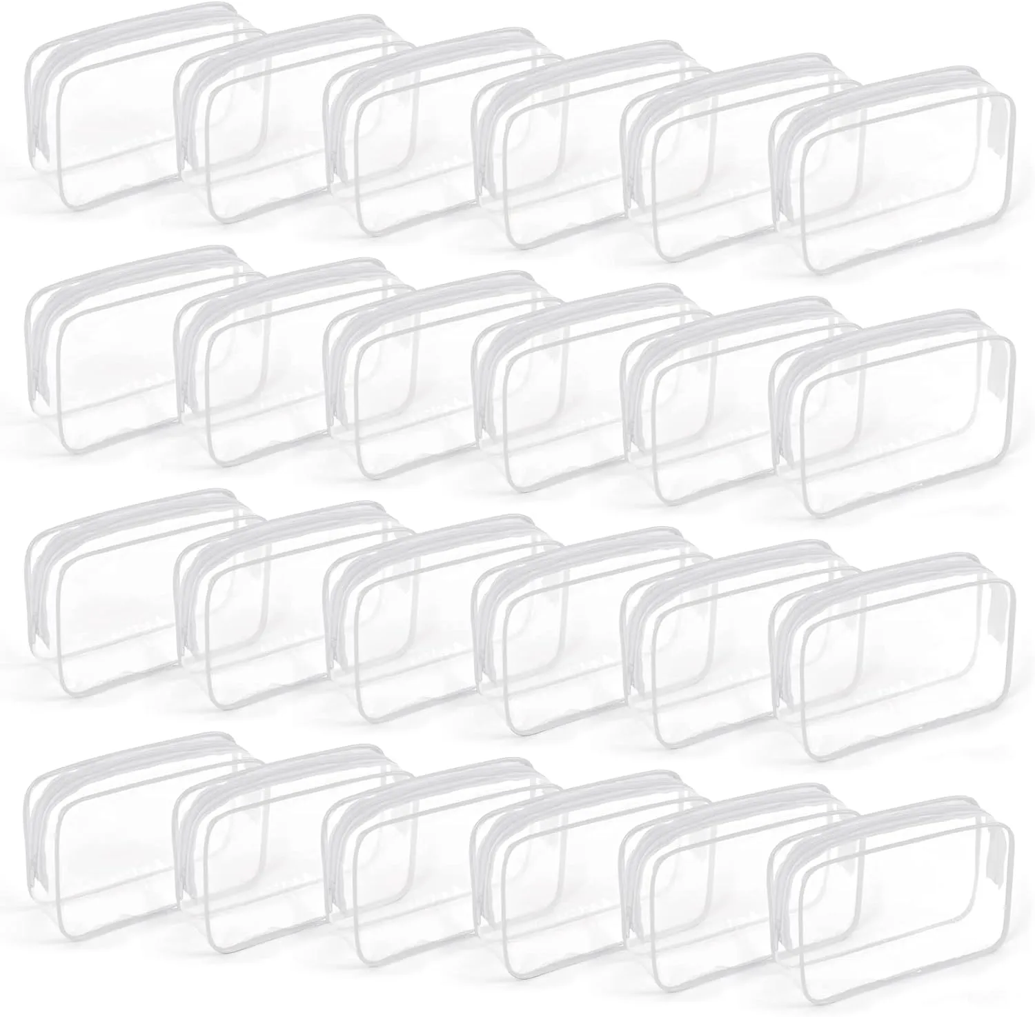 TISRATOK 24 PCS Clear Toiletry Bag for Women Men, Transparent Cosmetic Bag for Travel Makeup Organizer TSA Approved Pouch - White,Medium