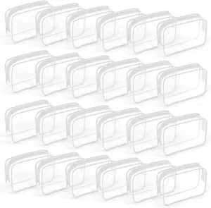 TISRATOK 24 PCS Clear Toiletry Bag for Women Men, Transparent Cosmetic Bag for Travel Makeup Organizer TSA Approved Pouch - White,Medium