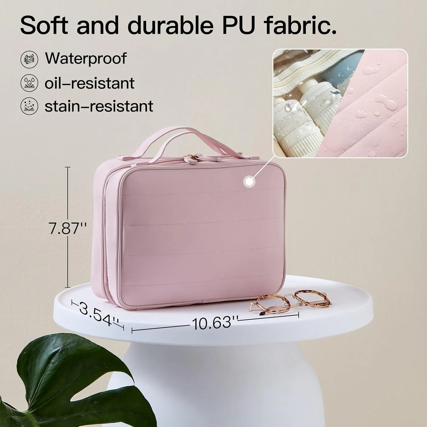 Toiletry Bag, Travel Bag for Women & Men, Portable Cosmetic Bag with Hanging Hook, Durable, Waterproof for Shampoo, Makeup, Essentials, Toiletries Acessories (Beige)
