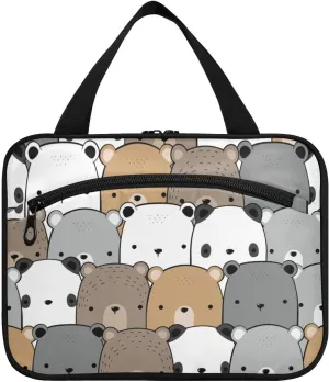 Toiletry Bag Travel Bag with Hanging Hook-Cute Adorable Kawaii Teddy Bear Polar Grizzly Head，Water-resistant Makeup Cosmetic Bag for gym outdoor activities ，L