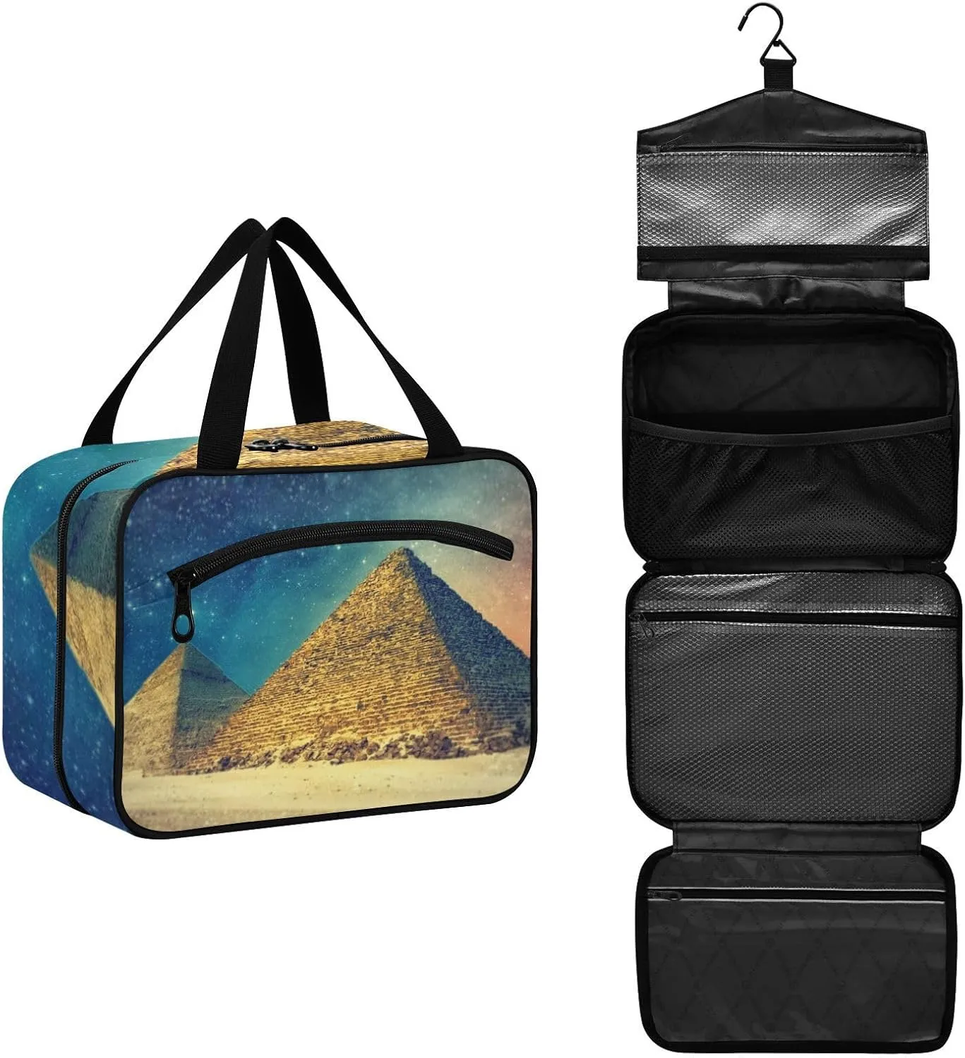 Toiletry Bag Travel Bag with Hanging Hook-Egypt-pyramids，Water-resistant Makeup Cosmetic Bag for gym outdoor activities ，M