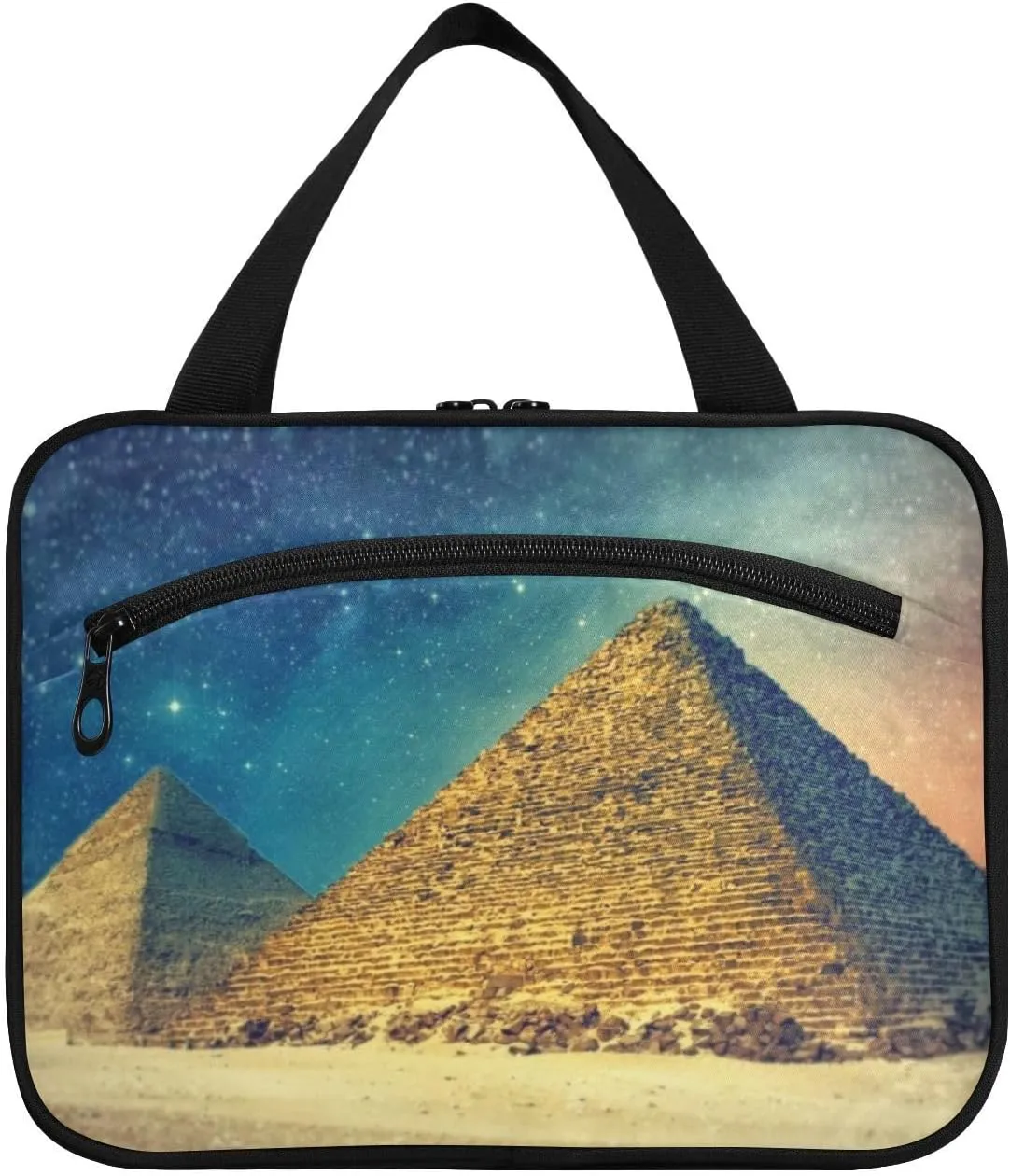 Toiletry Bag Travel Bag with Hanging Hook-Egypt-pyramids，Water-resistant Makeup Cosmetic Bag for gym outdoor activities ，M