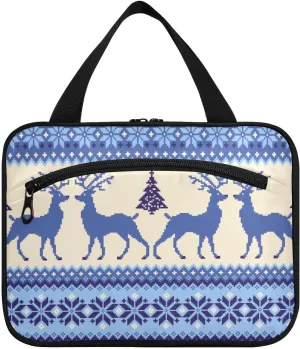 Toiletry Bag Travel Bag with Hanging Hook-Geometric Reindeer，Water-resistant Makeup Cosmetic Bag for gym outdoor activities ，L