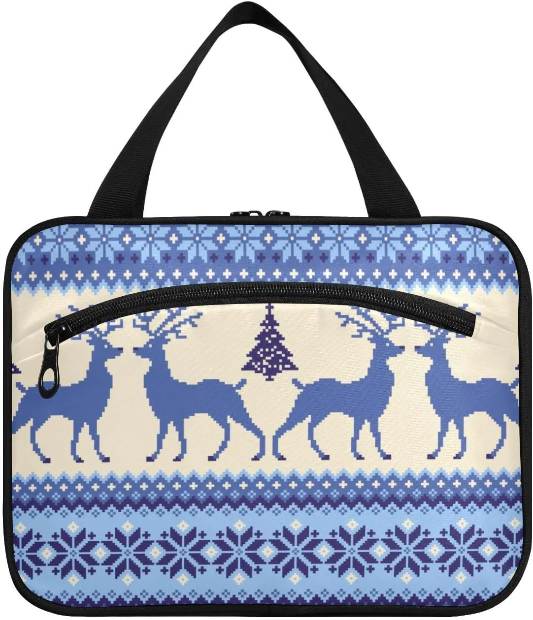 Toiletry Bag Travel Bag with Hanging Hook-Geometric Reindeer，Water-resistant Makeup Cosmetic Bag for gym outdoor activities ，L