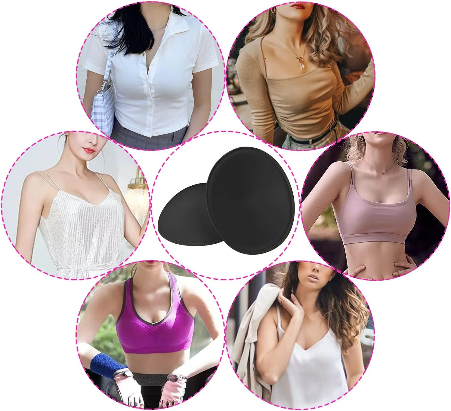 TopBine 3 pairs Round Soft Bra Inserts Pads Removable Sport Bra Cups inserts Mastectomy Bra Inserts For Bikini Top Swimsuit
