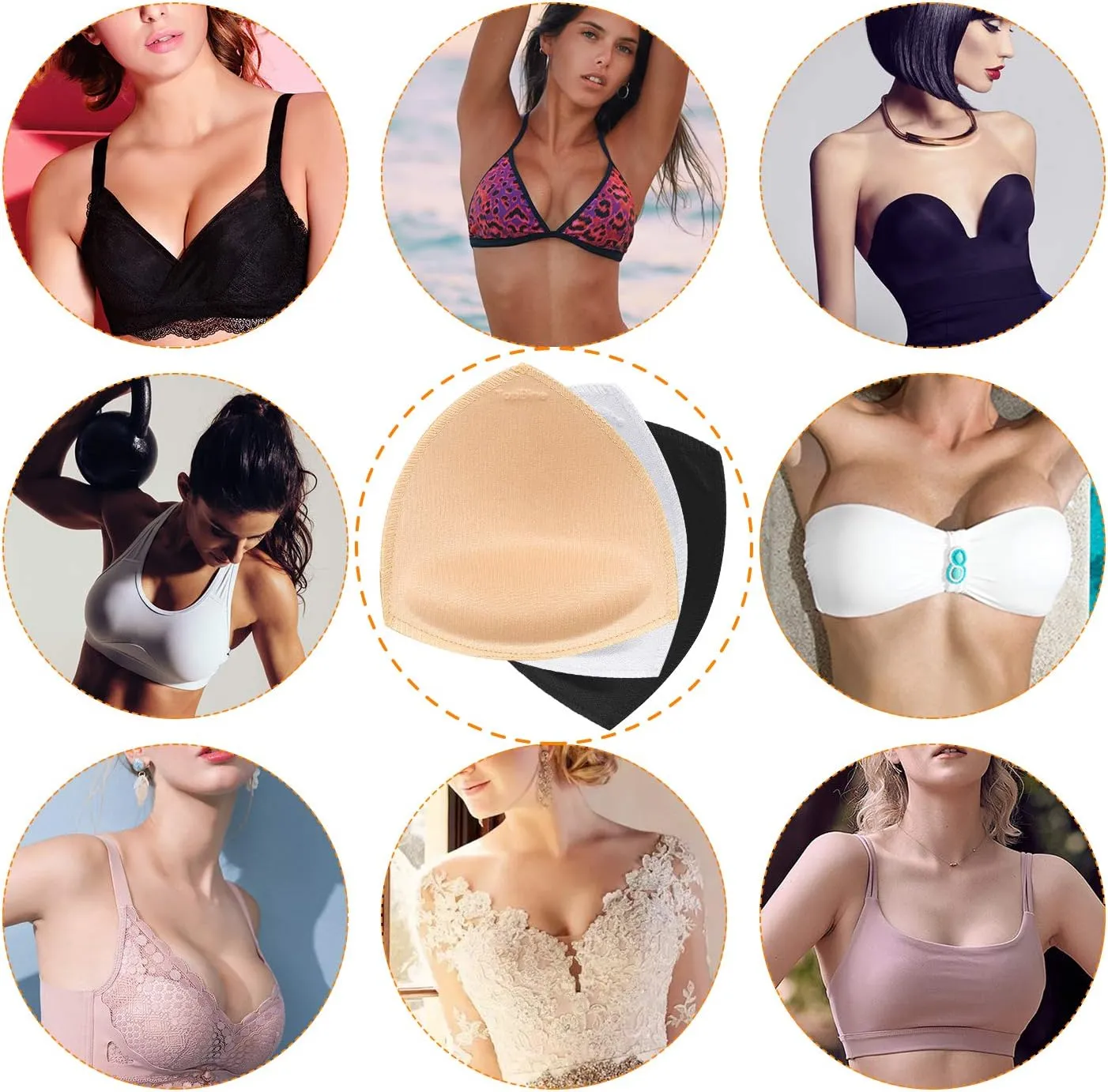 TopBine Bra Pads Inserts Women's Sports Cups Removable Bra Replacement Insert for Bikini Swimsuit