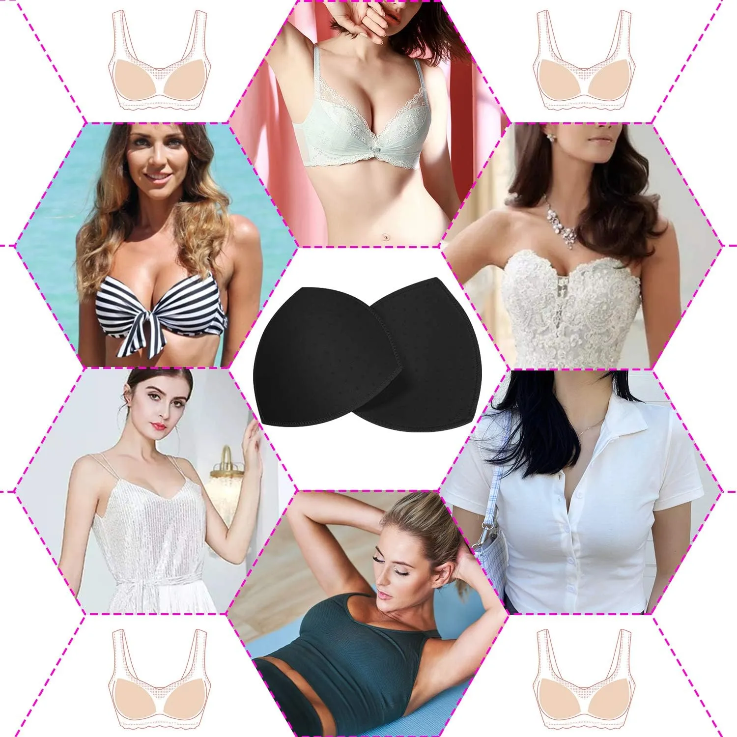 TopBine Removable Bra Pads Inserts Women's Comfy Sports Cups Bra Insert for BIkini Top Swimsuit