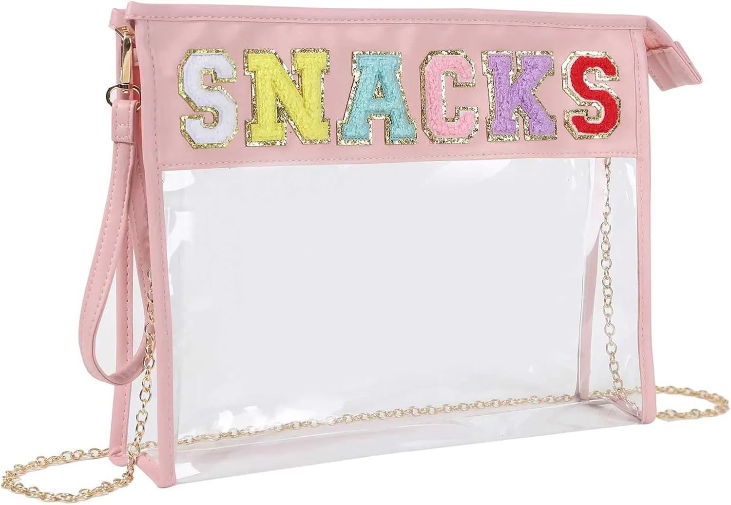 TopTTanBo Chenille Letter Clear Bag Purse Multi-purpose Transparent Waterproof Snacks Makeup Tote Bag with Wrist Strap