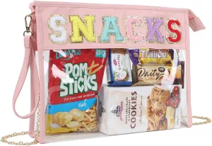 TopTTanBo Chenille Letter Clear Bag Purse Multi-purpose Transparent Waterproof Snacks Makeup Tote Bag with Wrist Strap