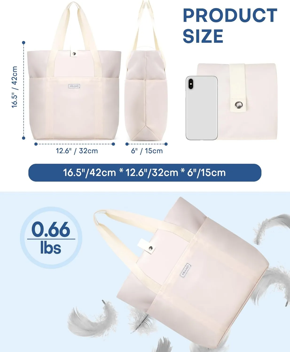Tote Bag for Women, Foldable Nylon Tote Bag With Zipper Large Shoulder Bag Top Handle Handbag