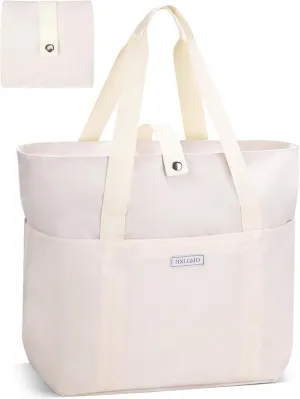 Tote Bag for Women, Foldable Nylon Tote Bag With Zipper Large Shoulder Bag Top Handle Handbag