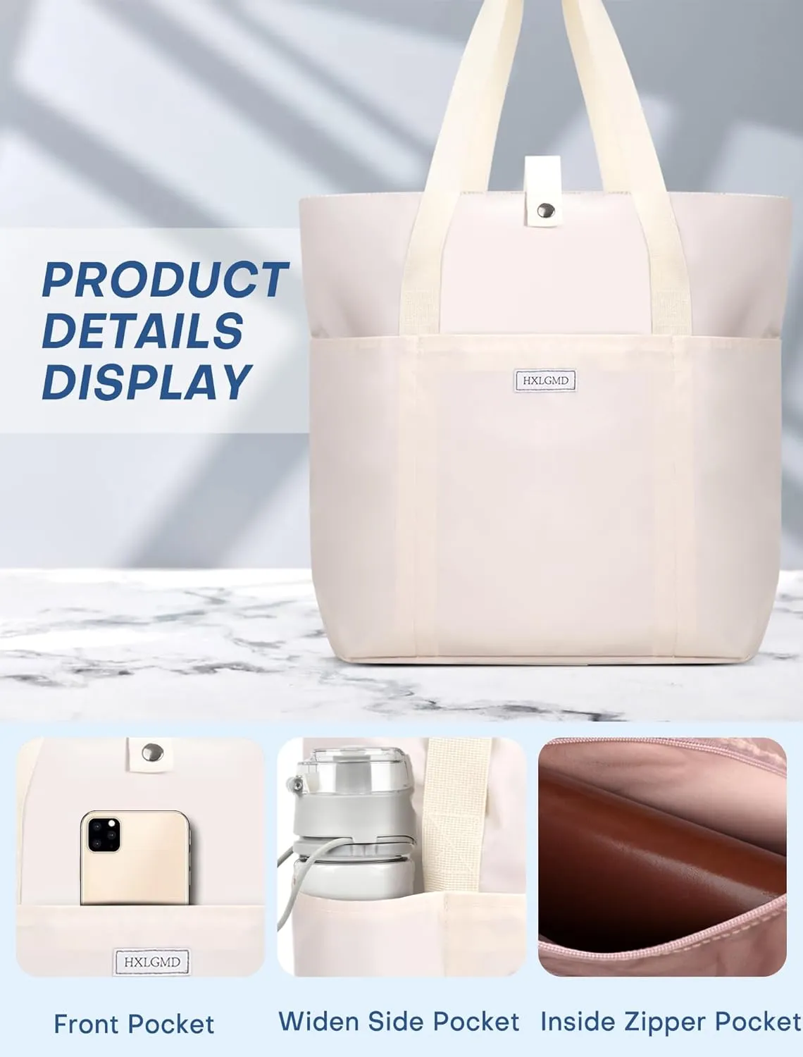 Tote Bag for Women, Foldable Nylon Tote Bag With Zipper Large Shoulder Bag Top Handle Handbag