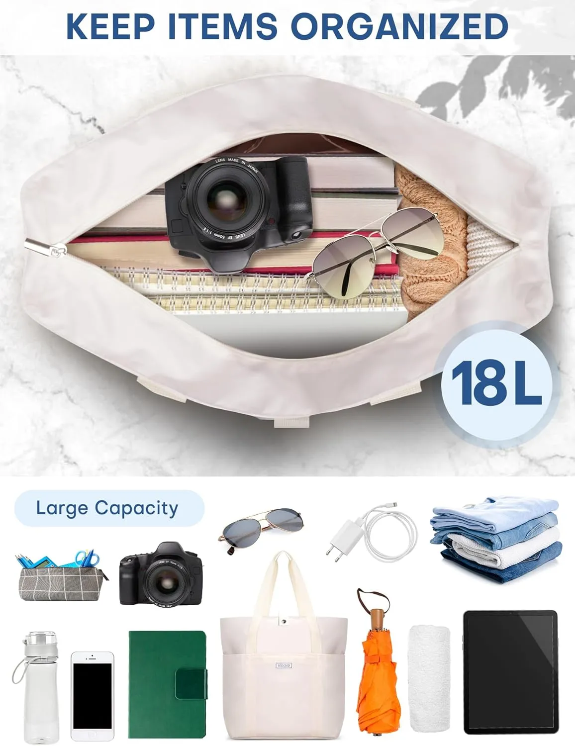 Tote Bag for Women, Foldable Nylon Tote Bag With Zipper Large Shoulder Bag Top Handle Handbag