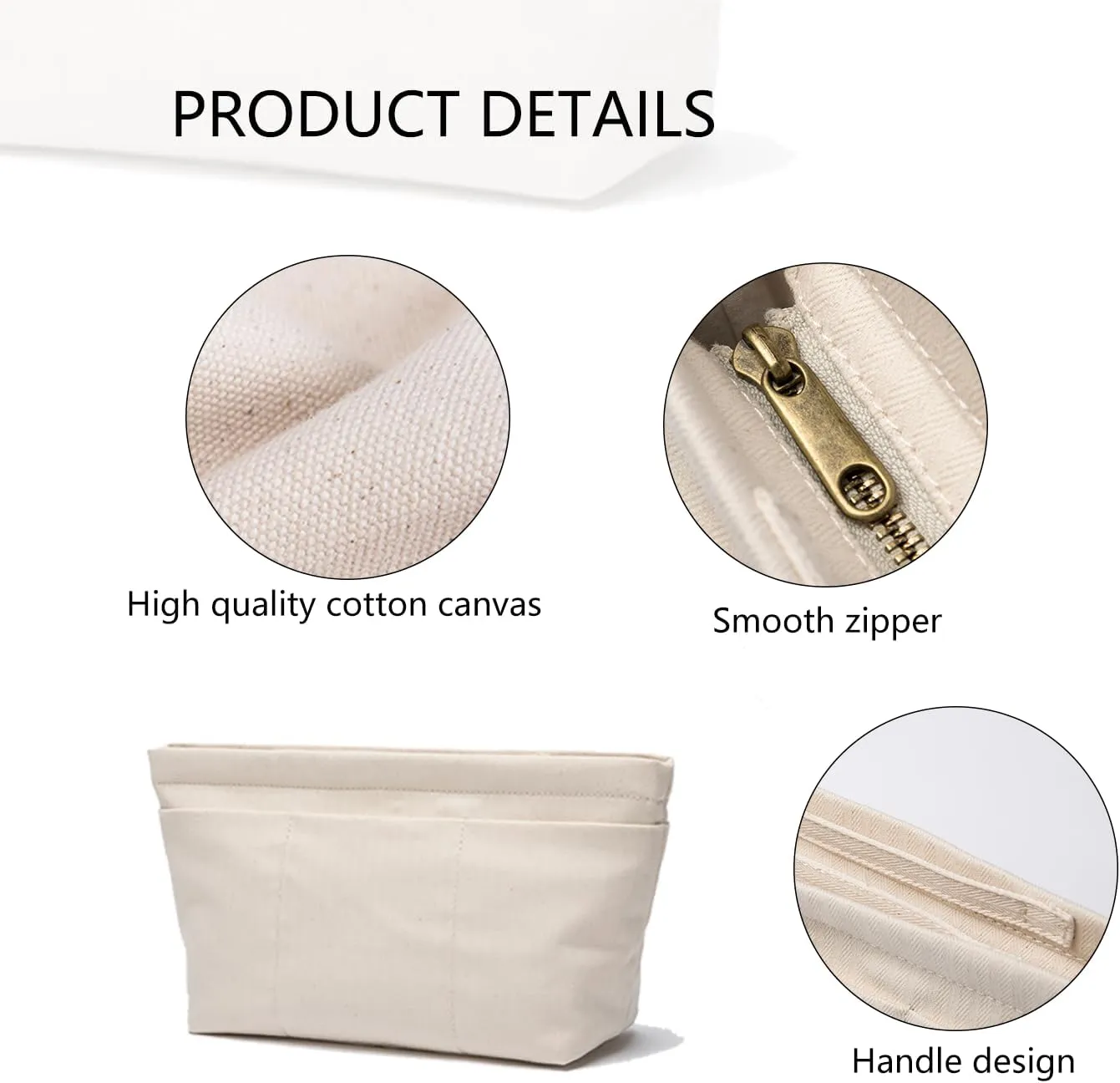 Tote Purse Insert Handbag Organizer Shaper Handbag Liner Bag in Bag Divider Organizer Insert (M-With Zipper)