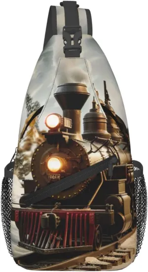 Train and Railway Printed Sling Chest Bag for Men Women, Casual Crossbody Sling Backpack Shoulder Bag for School, Hiking, Camping, Travel, Black, One Size, Casual Daypack