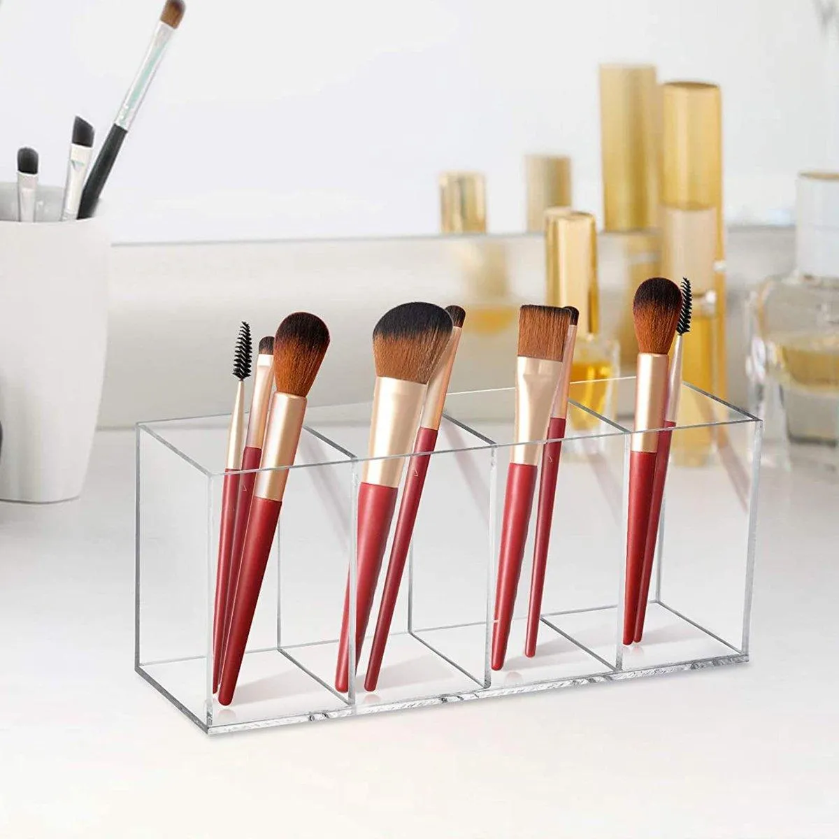 Transparent Acrylic Storage Box with Four Compartments Organiser for Home Office