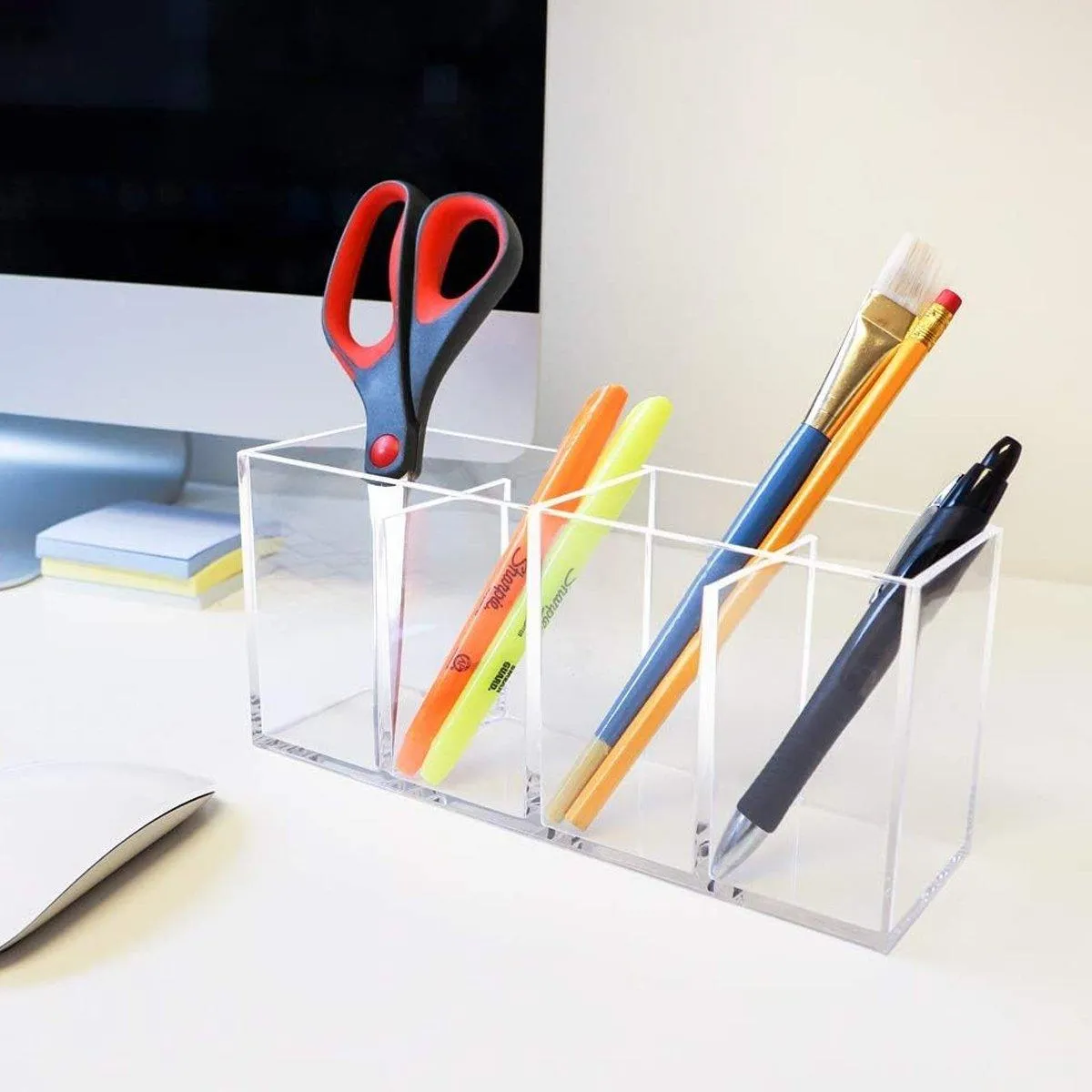 Transparent Acrylic Storage Box with Four Compartments Organiser for Home Office