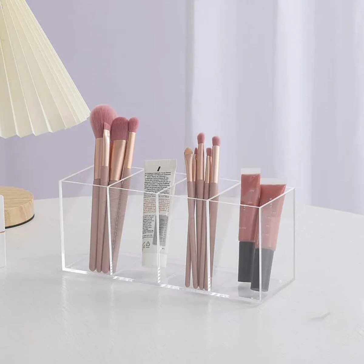 Transparent Acrylic Storage Box with Four Compartments Organiser for Home Office
