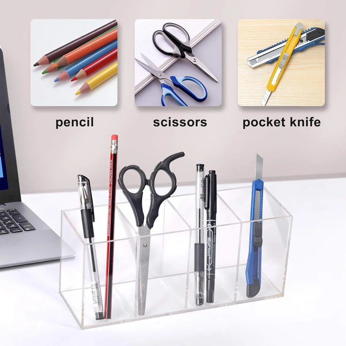 Transparent Acrylic Storage Box with Four Compartments Organiser for Home Office