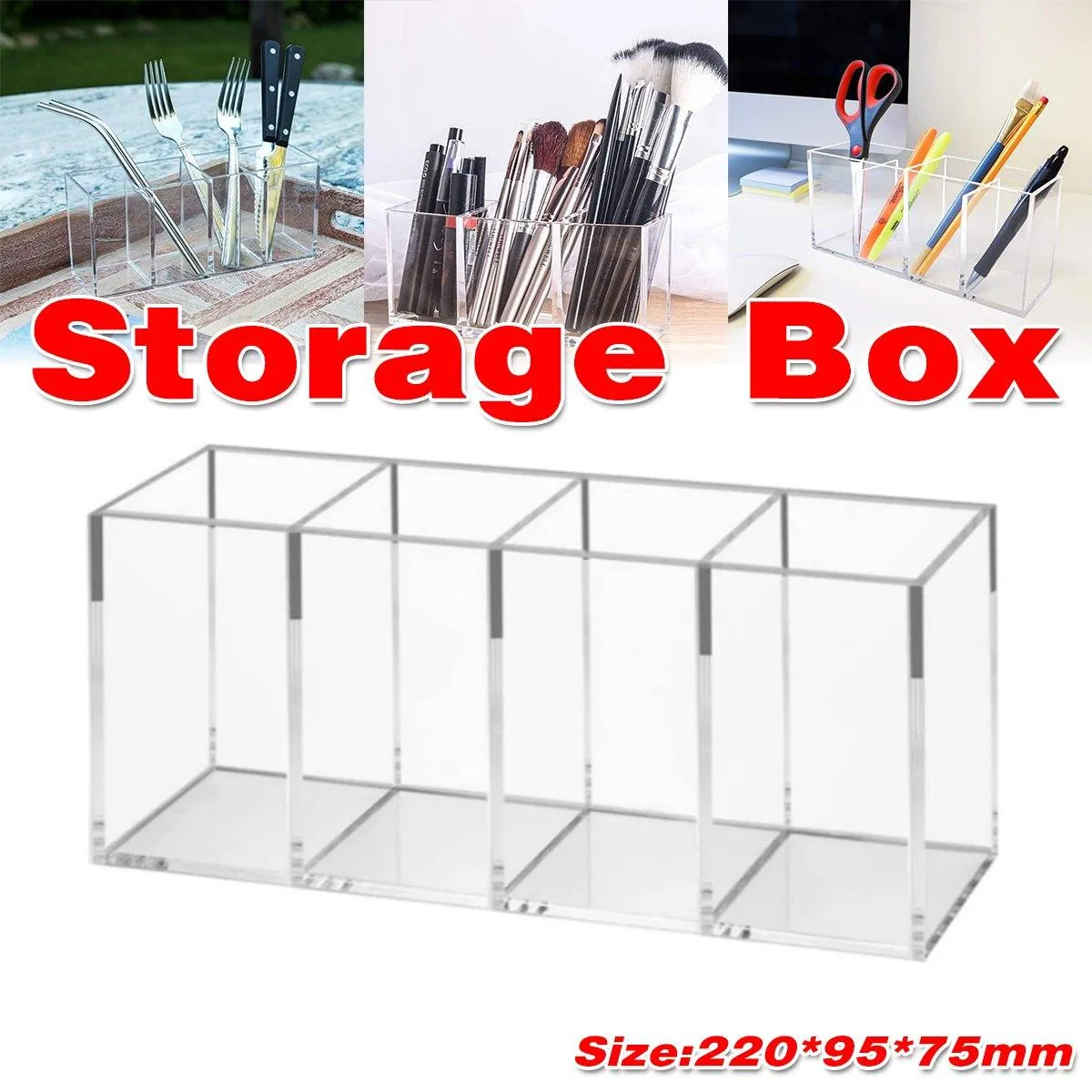 Transparent Acrylic Storage Box with Four Compartments Organiser for Home Office