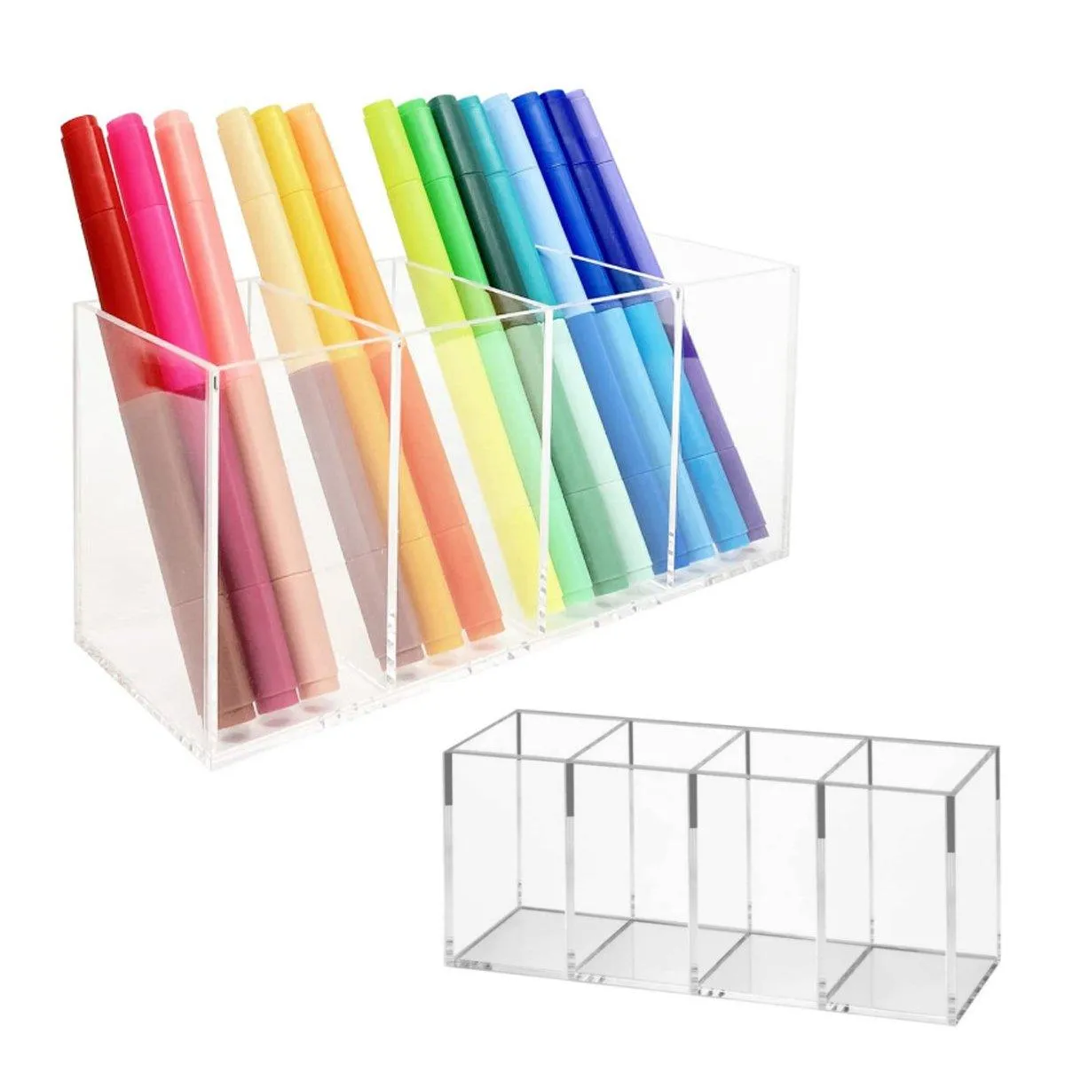 Transparent Acrylic Storage Box with Four Compartments Organiser for Home Office