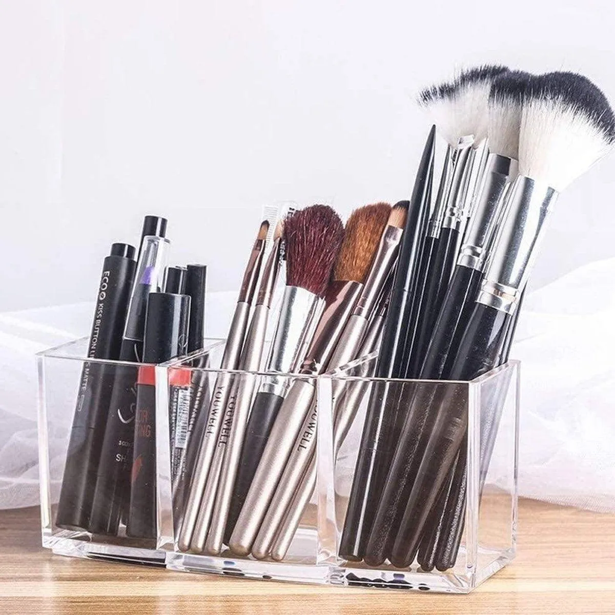 Transparent Acrylic Storage Box with Four Compartments Organiser for Home Office