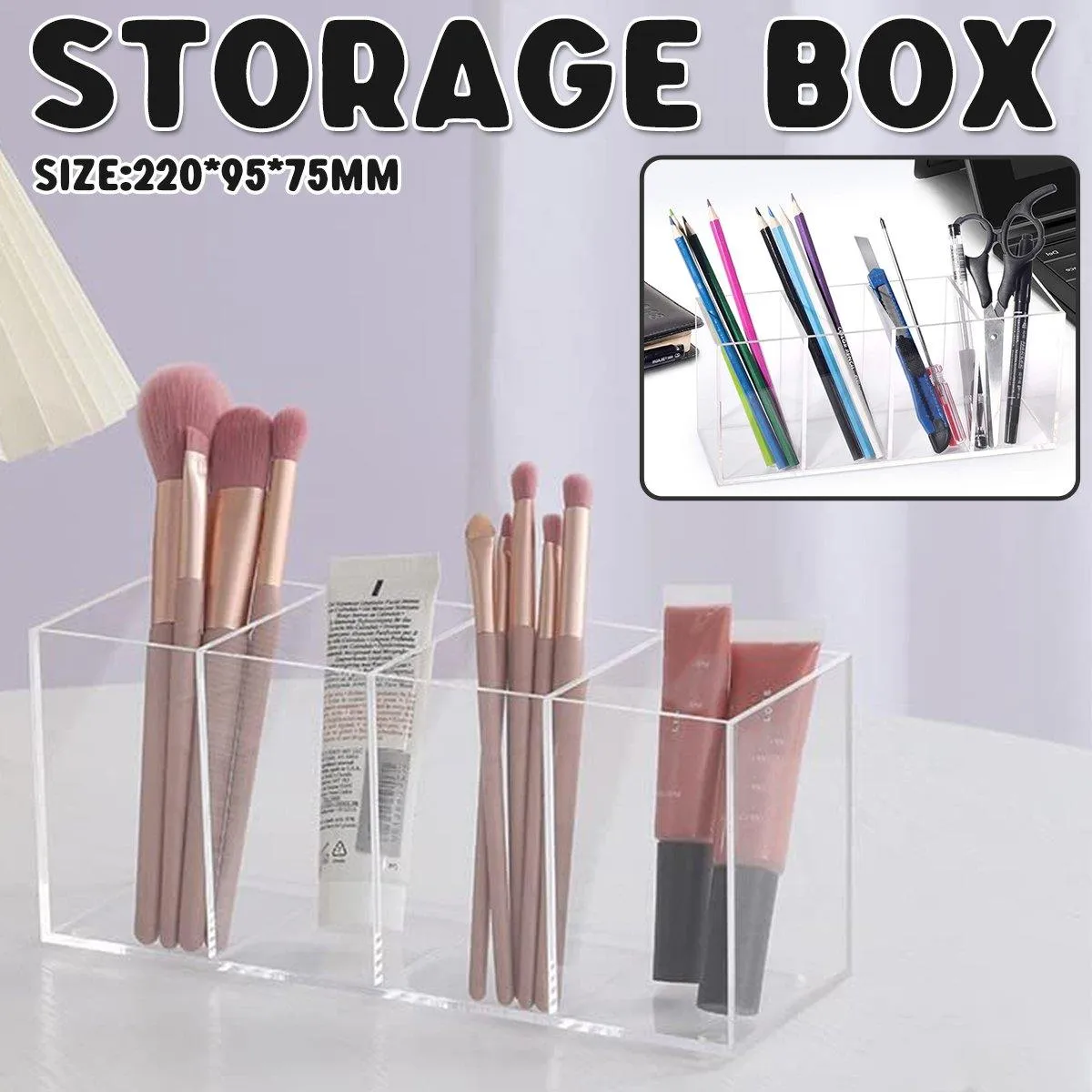 Transparent Acrylic Storage Box with Four Compartments Organiser for Home Office