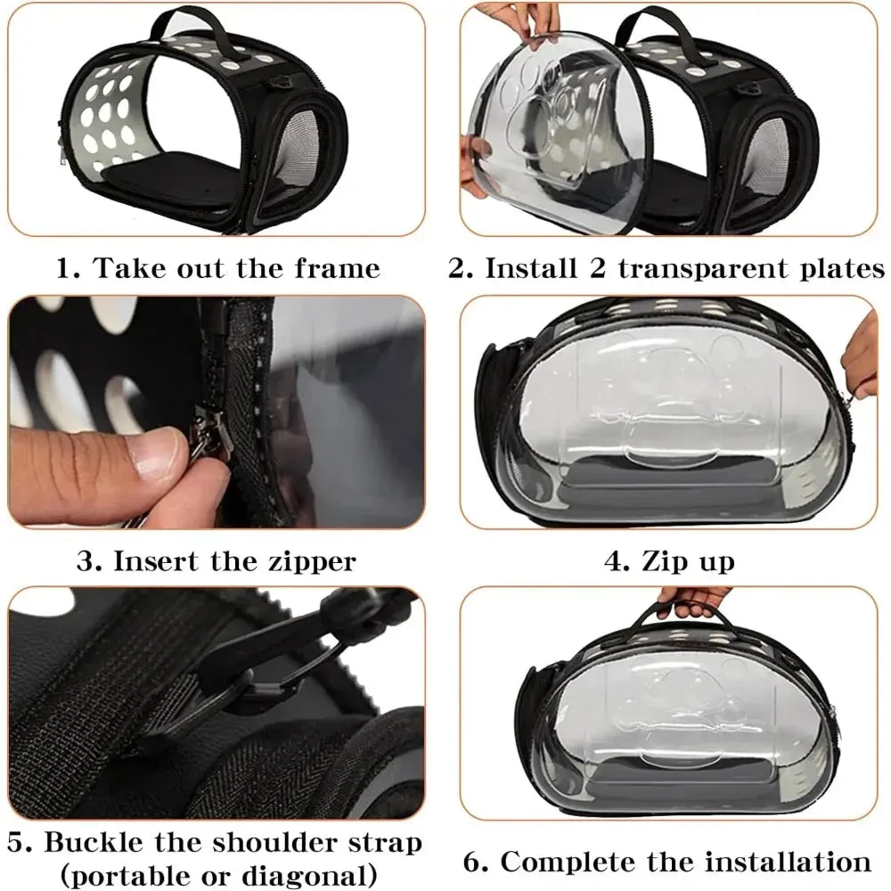 Transparent Collapsible Pet Travel Carrier Bag for Dog or Cat