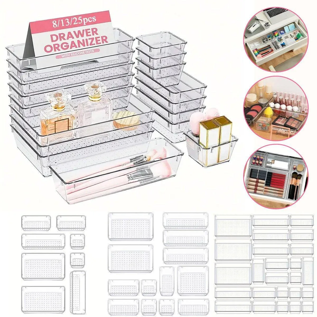 Transparent Plastic Drawer Organiser Set Multifunctional Desktop Storage Box