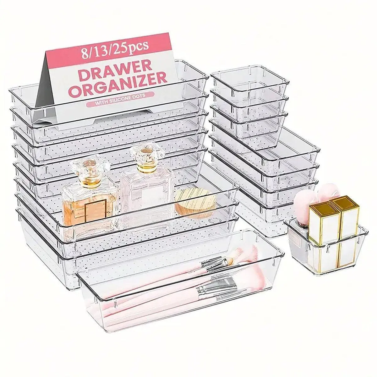 Transparent Plastic Drawer Organiser Set Multifunctional Desktop Storage Box
