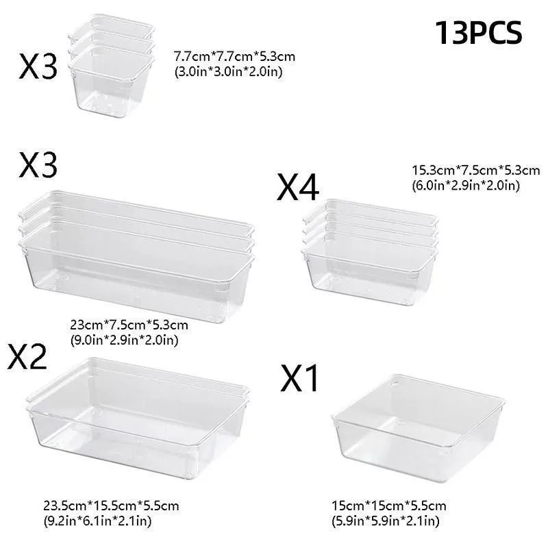 Transparent Plastic Drawer Organiser Set Multifunctional Desktop Storage Box